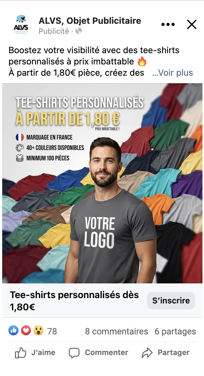 Publicité Instagram ALVS créée par Hall Marketing — tee-shirts personnalisés